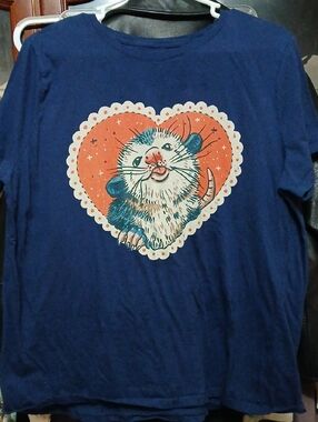 Gildan Navy Blue Graphic Tee with Multicolor Heart Accents,sz.XL